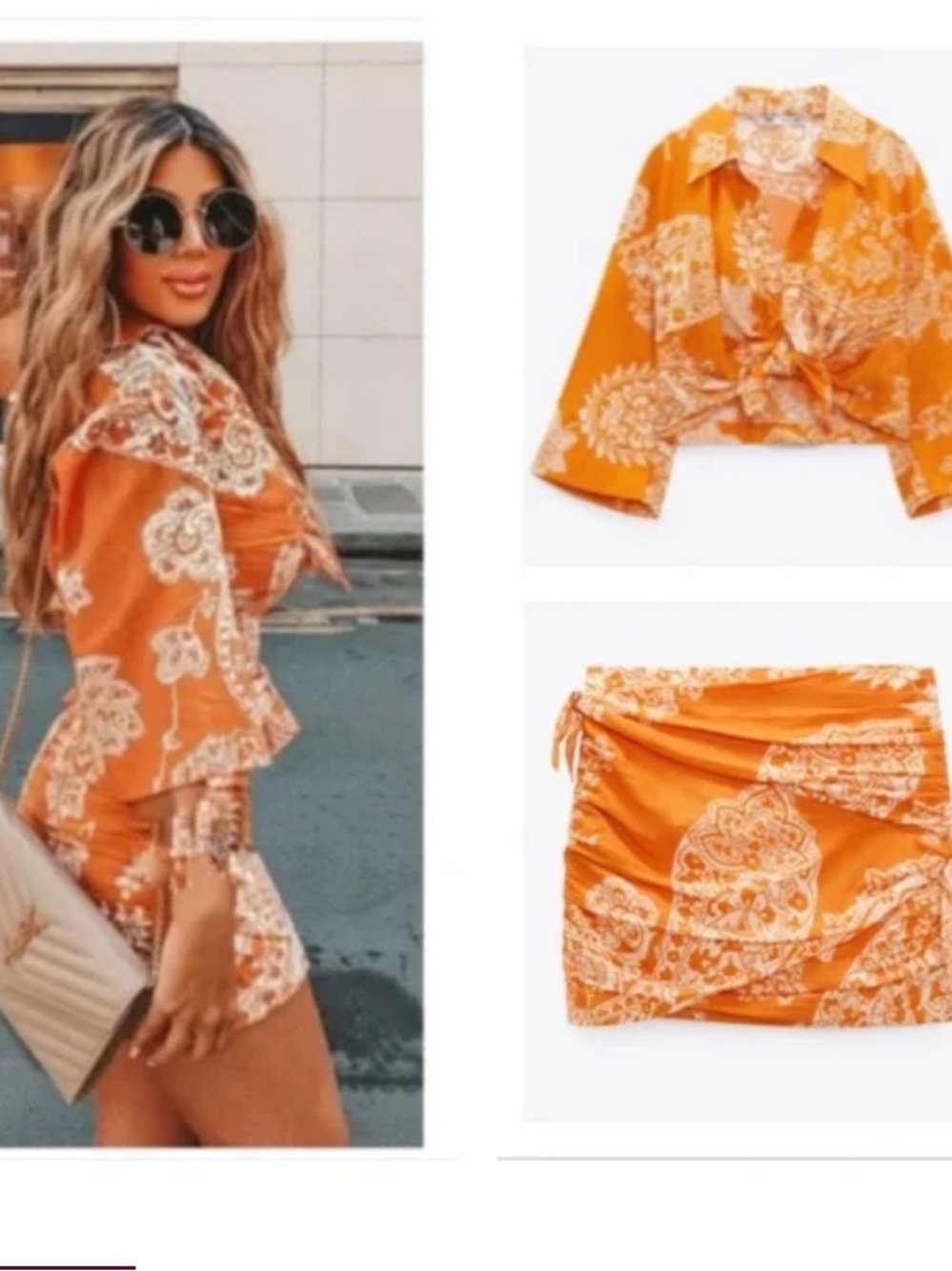 NWT & NWOT Zara printed co-ord skirt set in burnt orange. - Picture 2 of 11